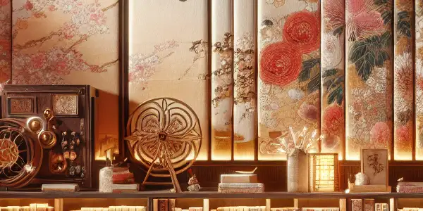 A cozy, dimly lit room filled with romantic literature, soft lighting, and a vintage projector, evoking passion and intimacy.