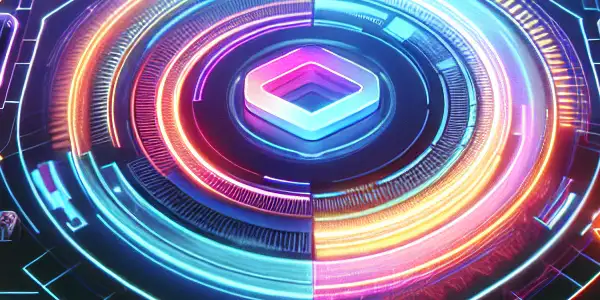 A vibrant, futuristic interface showcasing a Japanese adult film exchange platform with colorful thumbnails and reward icons.